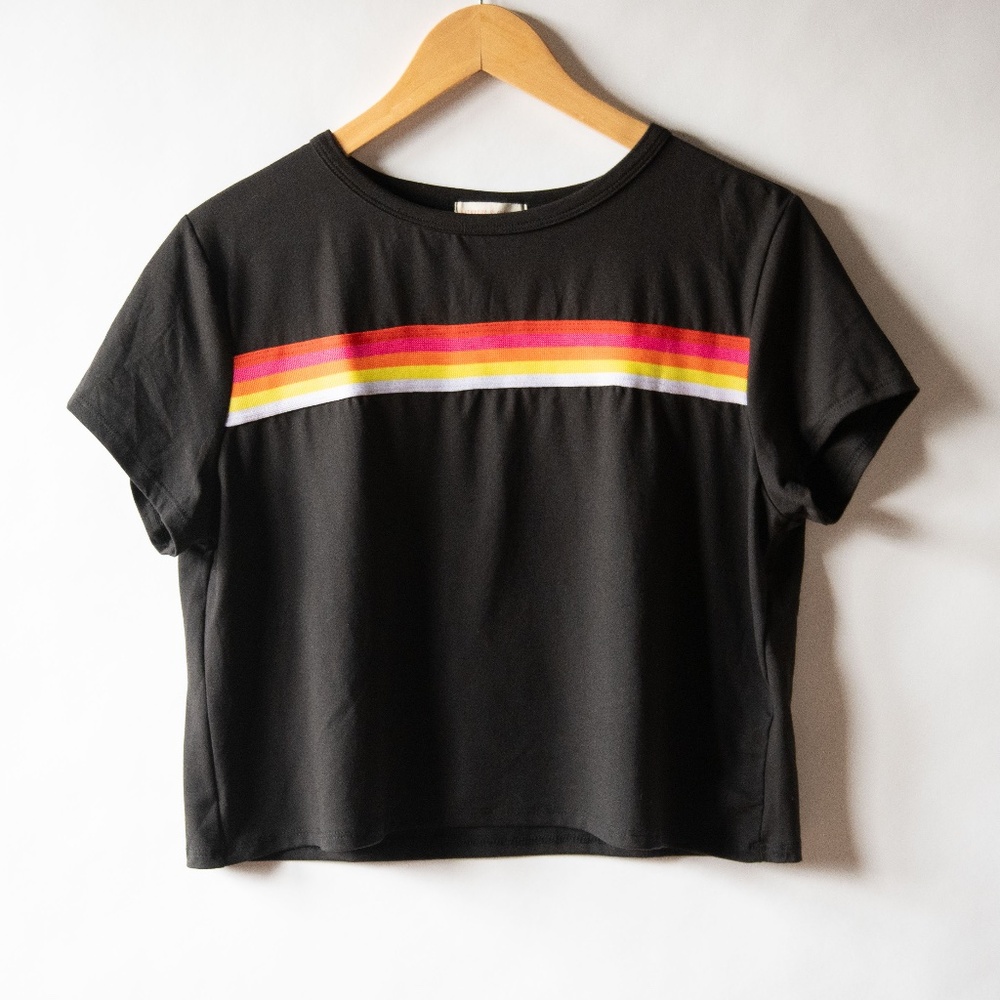 Rainbows & Cupcakes Short Sleeve Stripe Boxy Cropped T-Shirt Tee